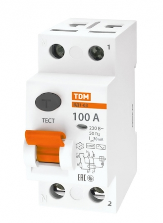TDM ELECTRIC SQ0203-0025 Устройство защитного отключения ВД1-63 2Р 100А 30мА TDM